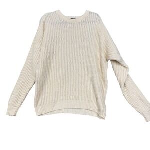 Savile Row Sweater Mens Large White Ramie Cotton Crewneck Knit Pullover